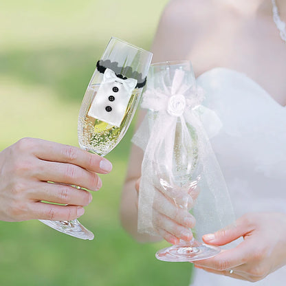 2Pcs Bride and Groom Wine Cup Wraps - Champagne Glass Bottle Covers for Wedding Table Decoration and Bachelorette Party Decor