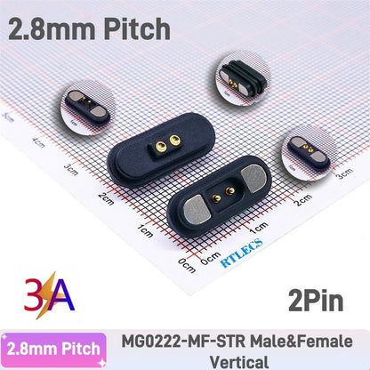 3A Magnetic Pogo Pin Connector - 2–11 Pin Spring-Loaded Male/Female Contact Strip, 2.2mm Pitch