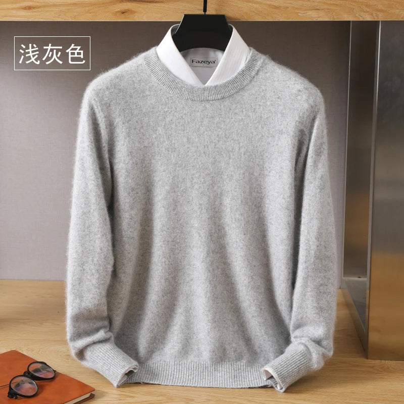 Men's Pure Mink Cashmere Sweater - Luxury O-Neck Long Sleeve Knit Pullover For Autumn & Winter Fashion