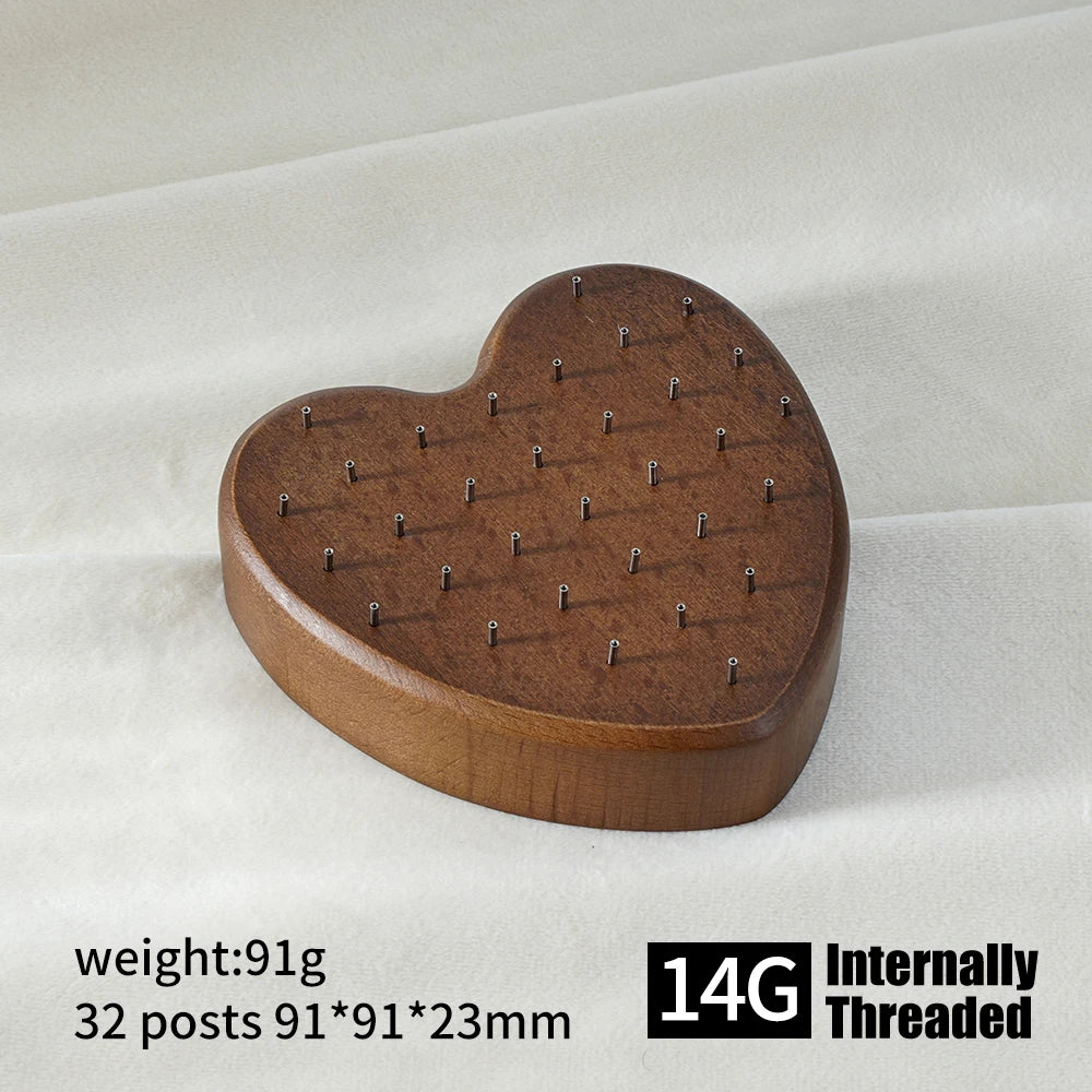 High-Quality Beech Wood Jewelry Display Stand — Push Pin Holder for 16G/14G Threadless Piercing & Body Jewelry