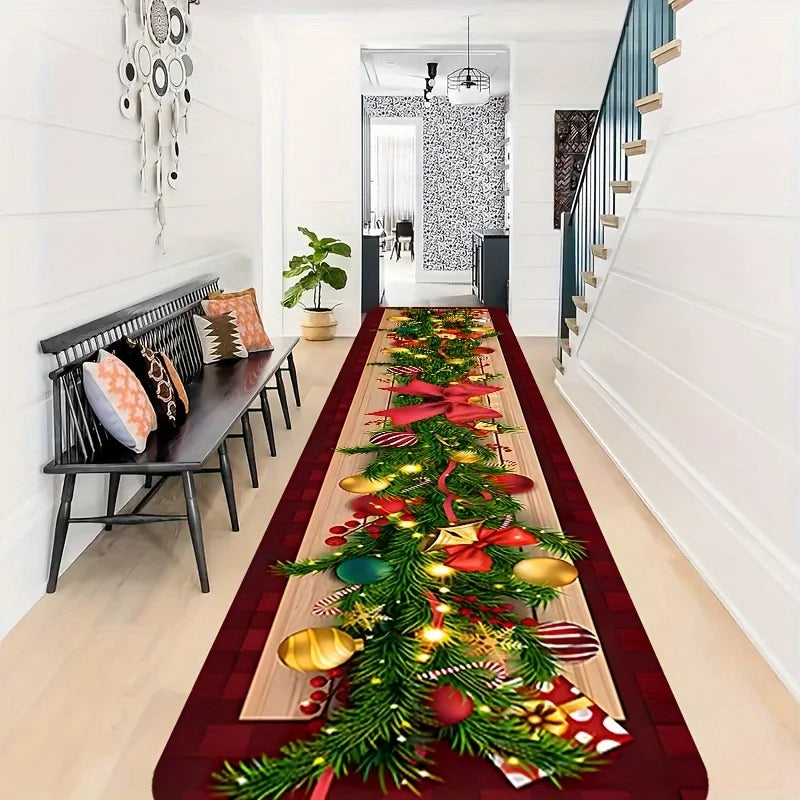 VIKAMA Christmas Snowflake Runner Rug - Festive Holiday Floor Mat for Kitchen, Entryway, Hallway & Bedroom Decor
