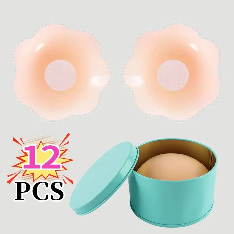 12PCS Silicone Latex Anti-Glare Stickers – Invisible, Breathable Breast Care Underwear with Travel Box Packaging