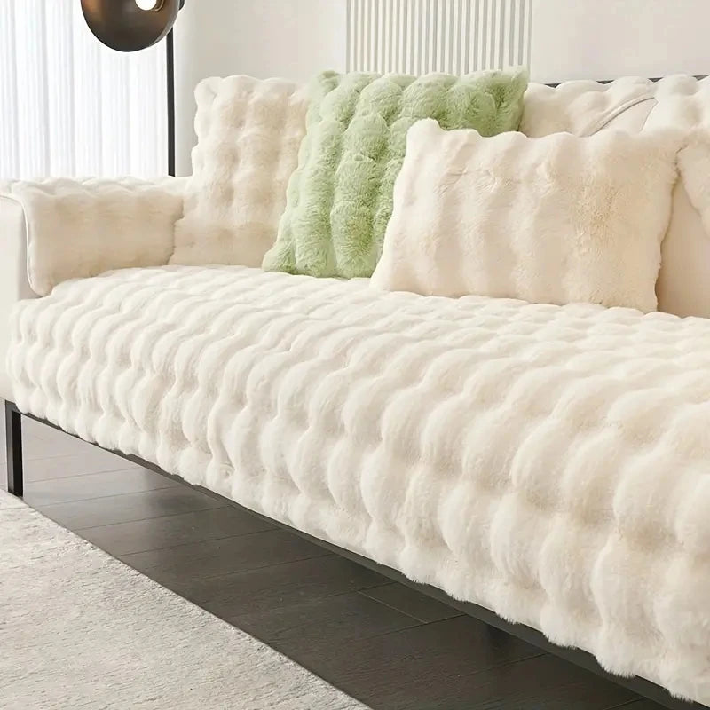 Thick Rabbit Fur Plush Sofa Slipcover - Non-Slip Soft Couch Cushion Cover for Modern Living Room Home Decor