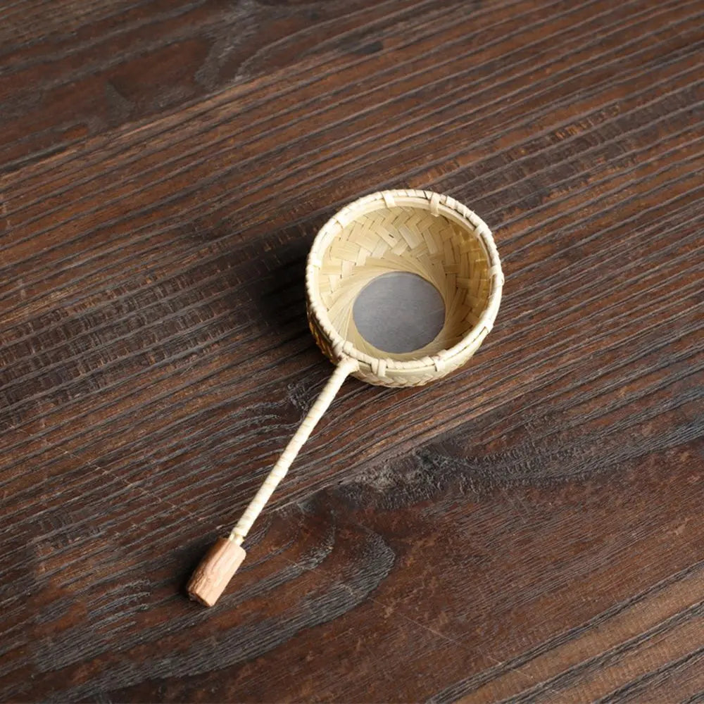 Japanese-Style Natural Bamboo Rattan Tea Scoop – Tea Shovel, Leaves Chooser, Honey & Coffee Spoon, High-Quality Holder