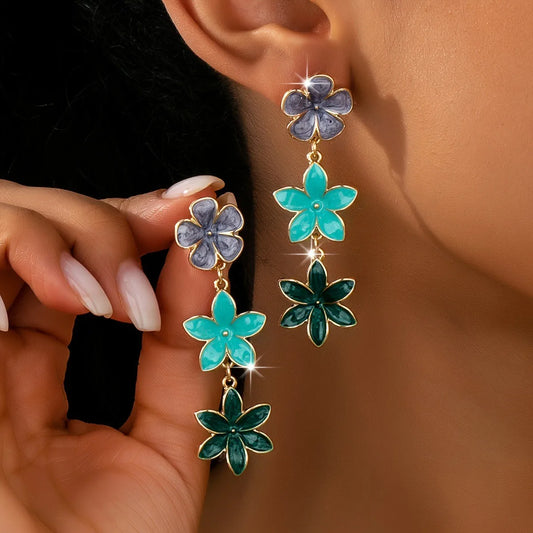 Multi Layer Flower Pendant Earrings - Women's European Style Oil Drip Alloy Fashion Jewelry Accessories