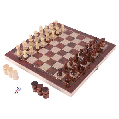 29x29cm Large 3-in-1 Chess Board – Foldable Chess, Checkers & Backgammon Set for Kids & Adults, Strategic Thinking Game