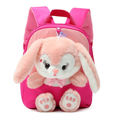 Plush 3D Rabbit Backpack for Kids – Cute Bow Tie Cartoon School Bag for Boys & Girls