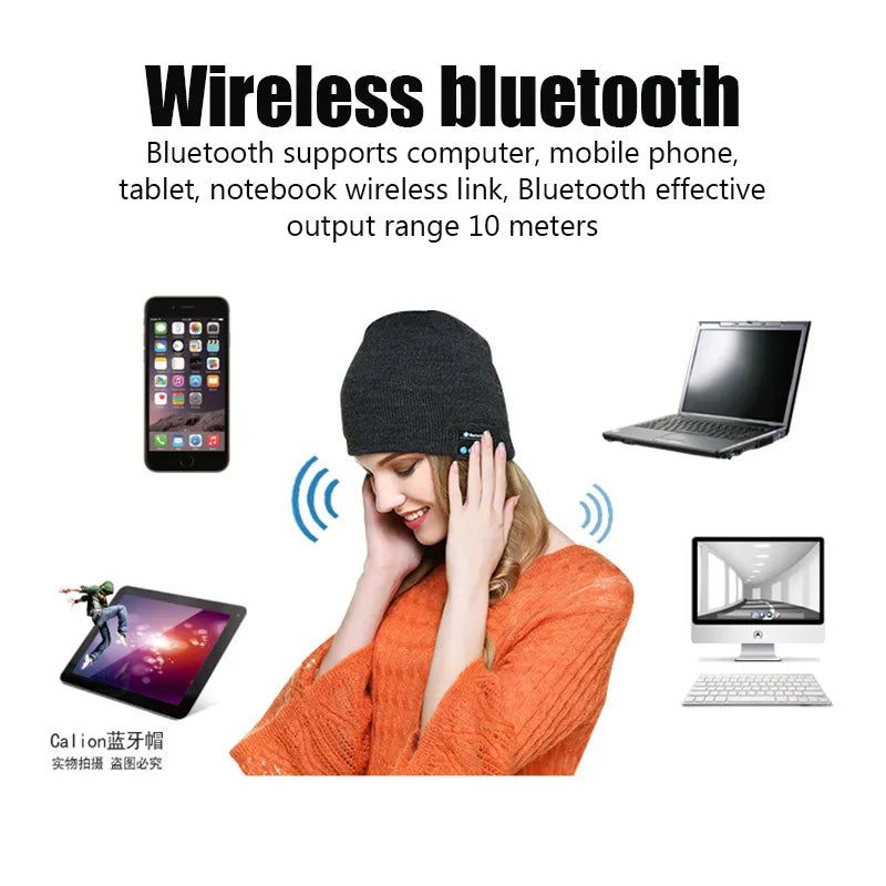 Bluetooth Beanie Hat with Wireless Headphones - Winter Sport Music Cap with Built-in Mic and Speaker, Compatible with Xiaomi, Huawei, Redmi, iPhone