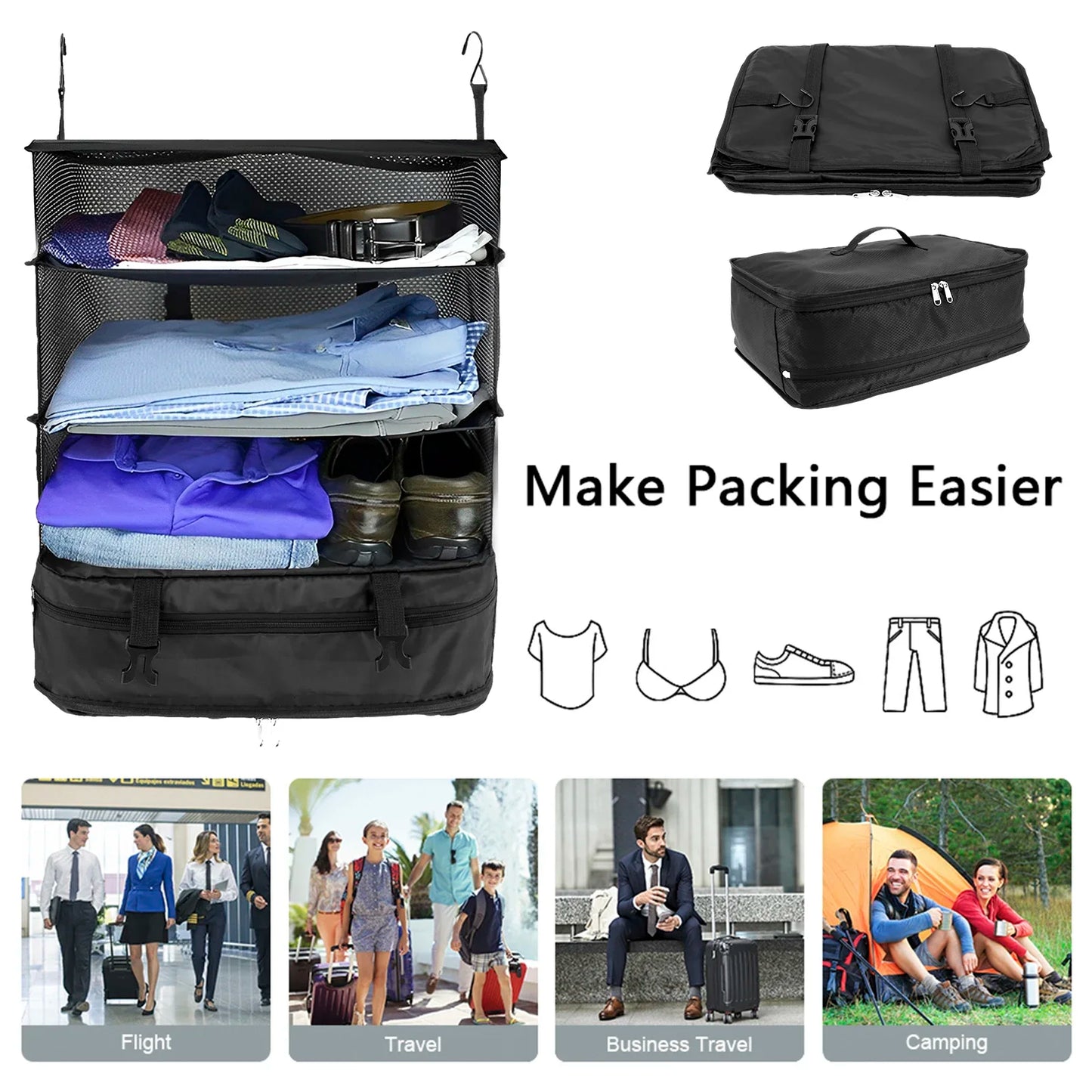 Travel Hanging Luggage Organizer | Large Capacity Foldable Clothes Storage & Garment Bag