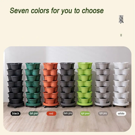 Vertical Stackable Garden Planter Tower - Multi-Layer Flower Pot with Rolling Casters