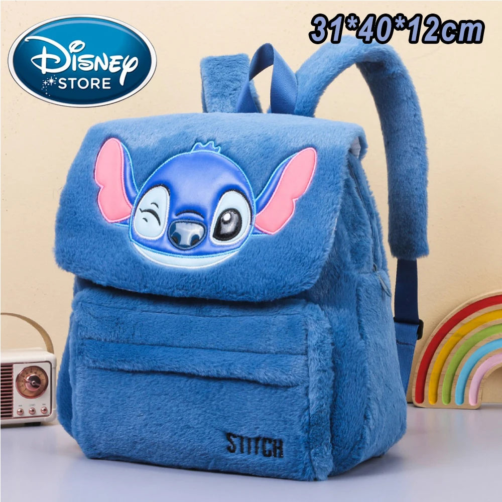 Disney Blue Stitch Plush Backpack – Large-Capacity Cartoon Bag for Kids & Kindergarten Gift