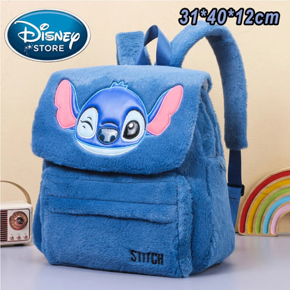 Disney Blue Stitch Plush Backpack – Large-Capacity Cartoon Bag for Kids & Kindergarten Gift