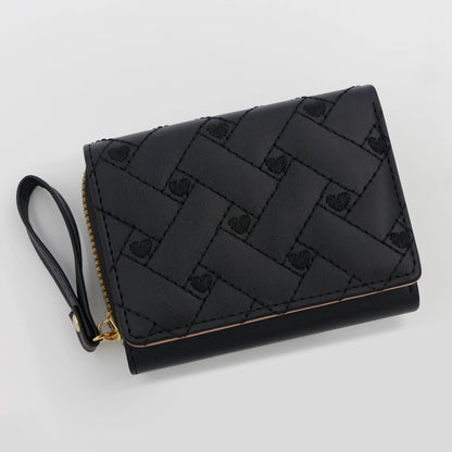 Women’s Mini Wallet - Embroidered Love Pattern Zipper Card Holder with Large Capacity