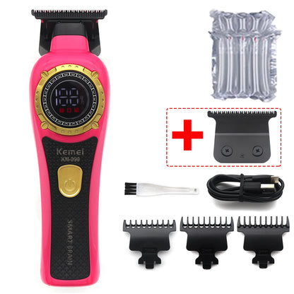 Kemei KM-999 Hair Trimmer for Men – DLC T-Blade, Zero Gapped, LED Display, Cordless USB Professional Hair Clipper