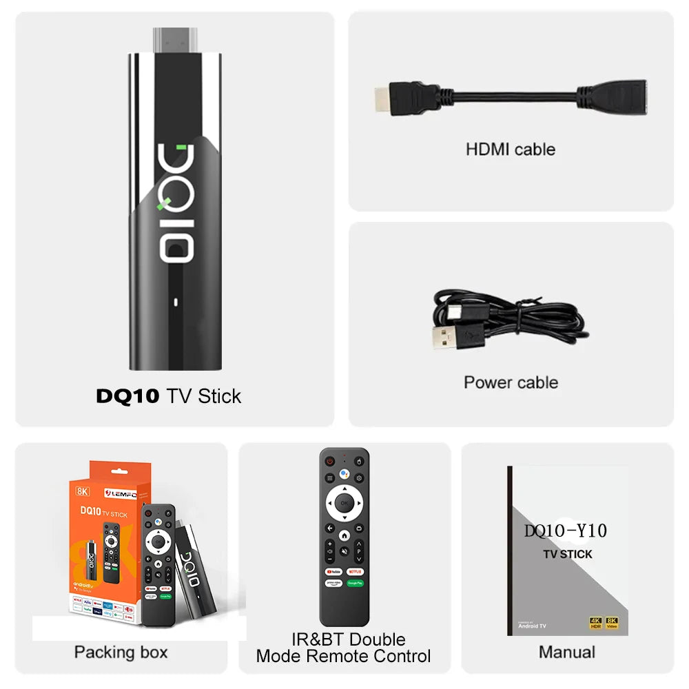 LEMFO DQ10 ATV Mini TV Stick – Android 13, 8K & 4K Support, WiFi 6, Allwinner H618 Quad-Core, Voice Remote Smart TV Box