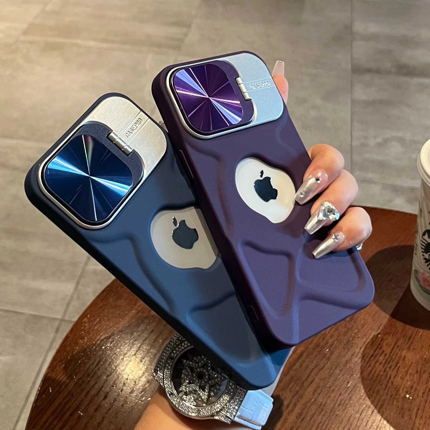 Fashion Logo Hole Magnetic Case for iPhone 11-15 Pro Max Plus - Lens Protection, Flip Bracket, MagSafe Silicone Soft Cover