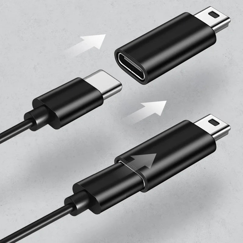 Mini USB to USB Type-C Adapter – 5-Pin Male to Female Data Transfer Connector for GoPro, MP3, Camera & PC