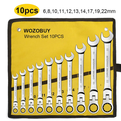 6-22mm Metric Ratcheting Combination Wrench Set – Flex Head Chrome Vanadium Steel Spanners with Carry Bag