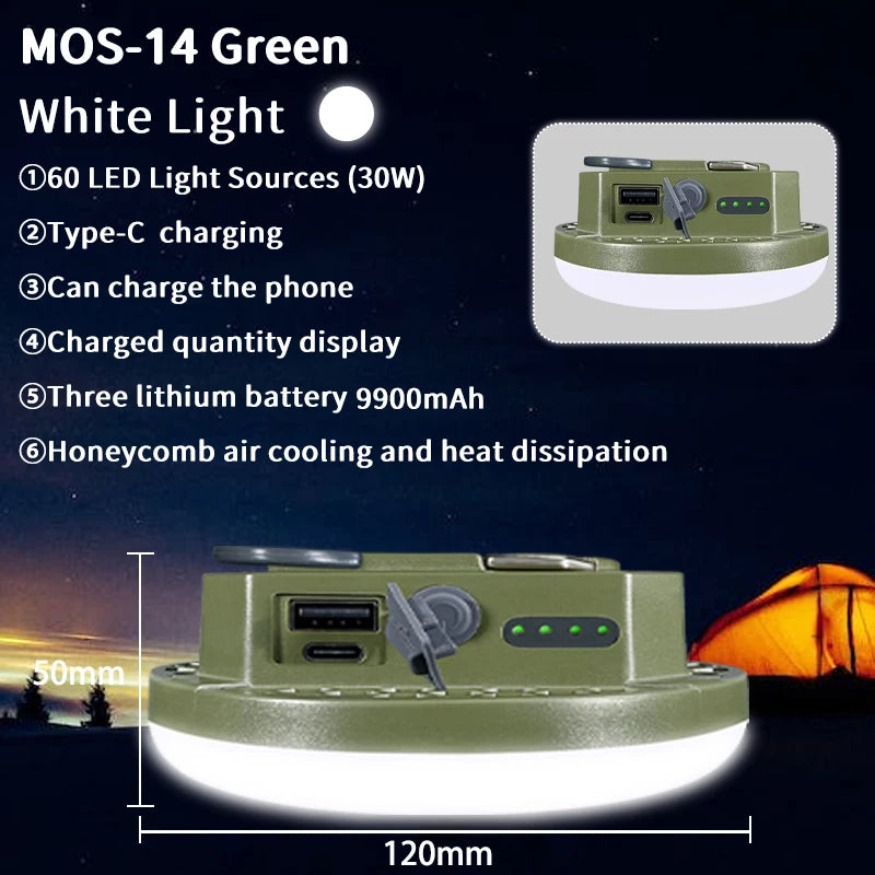 MOSLIGHTING 9900mAh Rechargeable Camping Lantern — Powerful LED Flashlight with Magnet, Portable Tent & Work Light