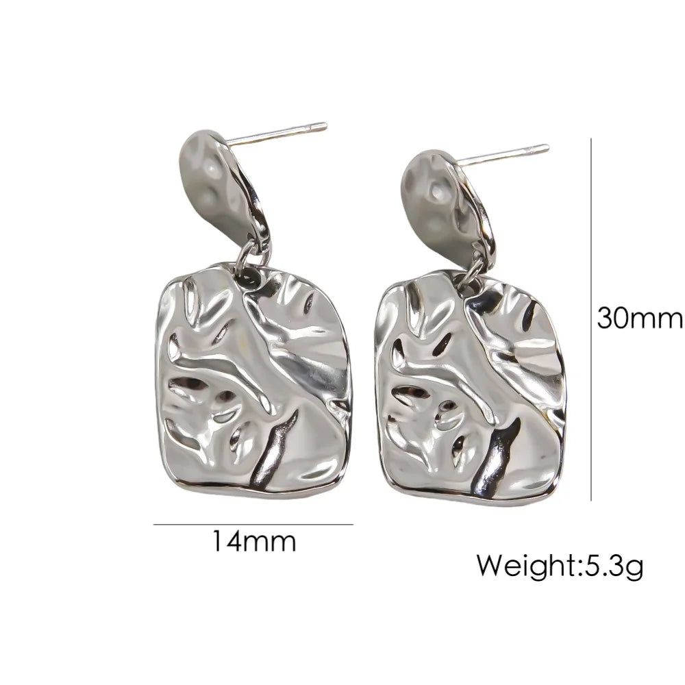 CARLIDANA 18K Gold Plated Titanium Steel Square Earrings – Waterproof Wrinkle-Shaped Jewelry