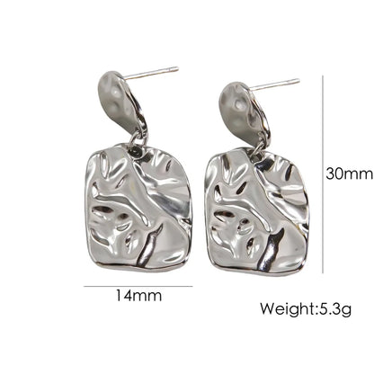 CARLIDANA 18K Gold Plated Titanium Steel Square Earrings – Waterproof Wrinkle-Shaped Jewelry