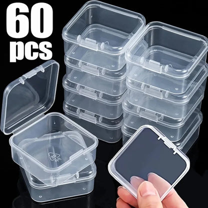 60/6PCS Mini Transparent Square Plastic Storage Boxes – Small Jewelry Organizer for Earrings & Packaging