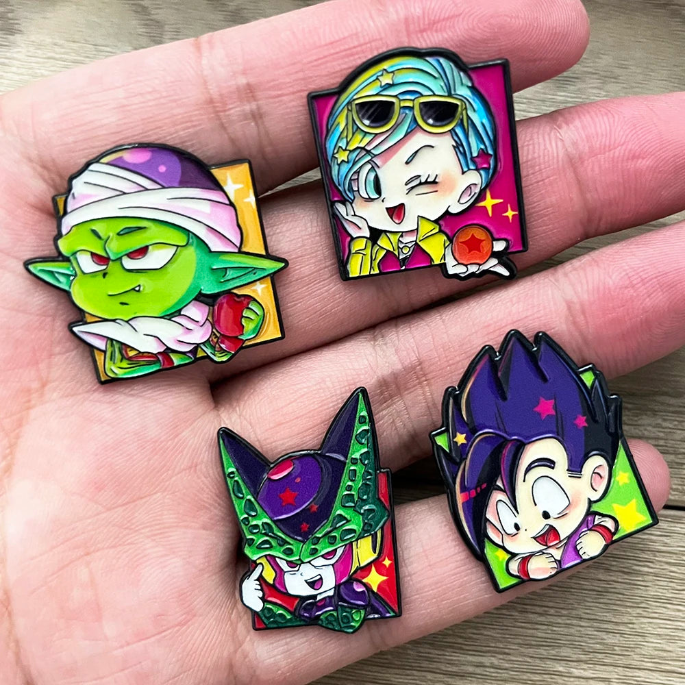 Dragon Ball Anime Lapel Pins 8-Piece Set - Cute Manga Character Brooches for Backpacks and Fan Collections