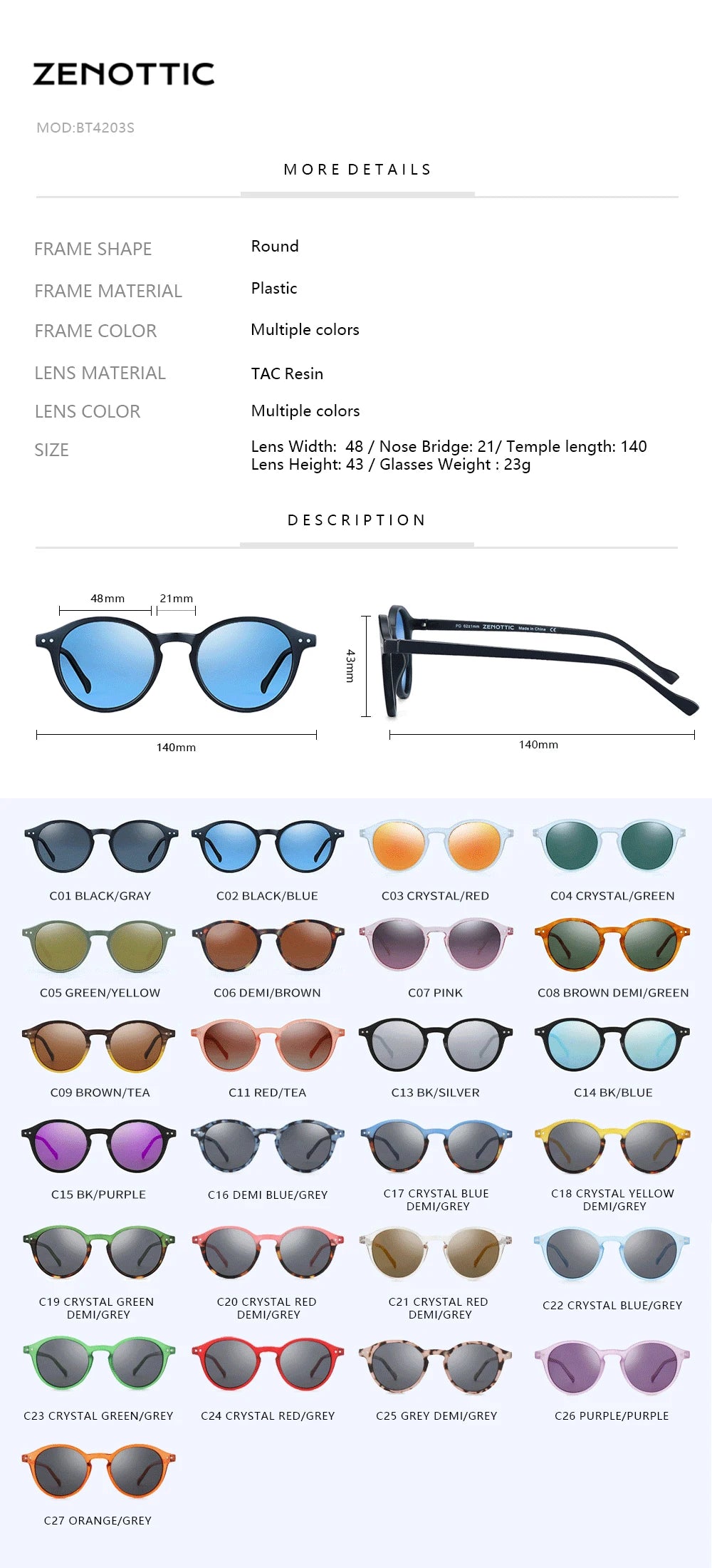 ZENOTTIC Retro Polarized Small Round Sunglasses – Vintage UV400 Shades for Men & Women 2023–2024