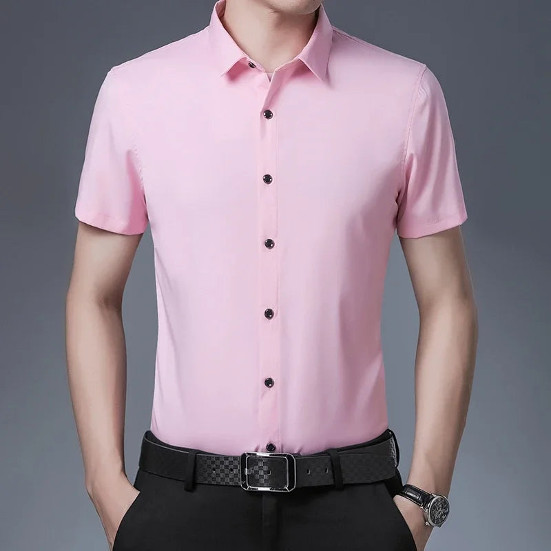 Men's Business Casual Short Sleeve Shirt - Solid Color Non-Iron Comfort Shirt