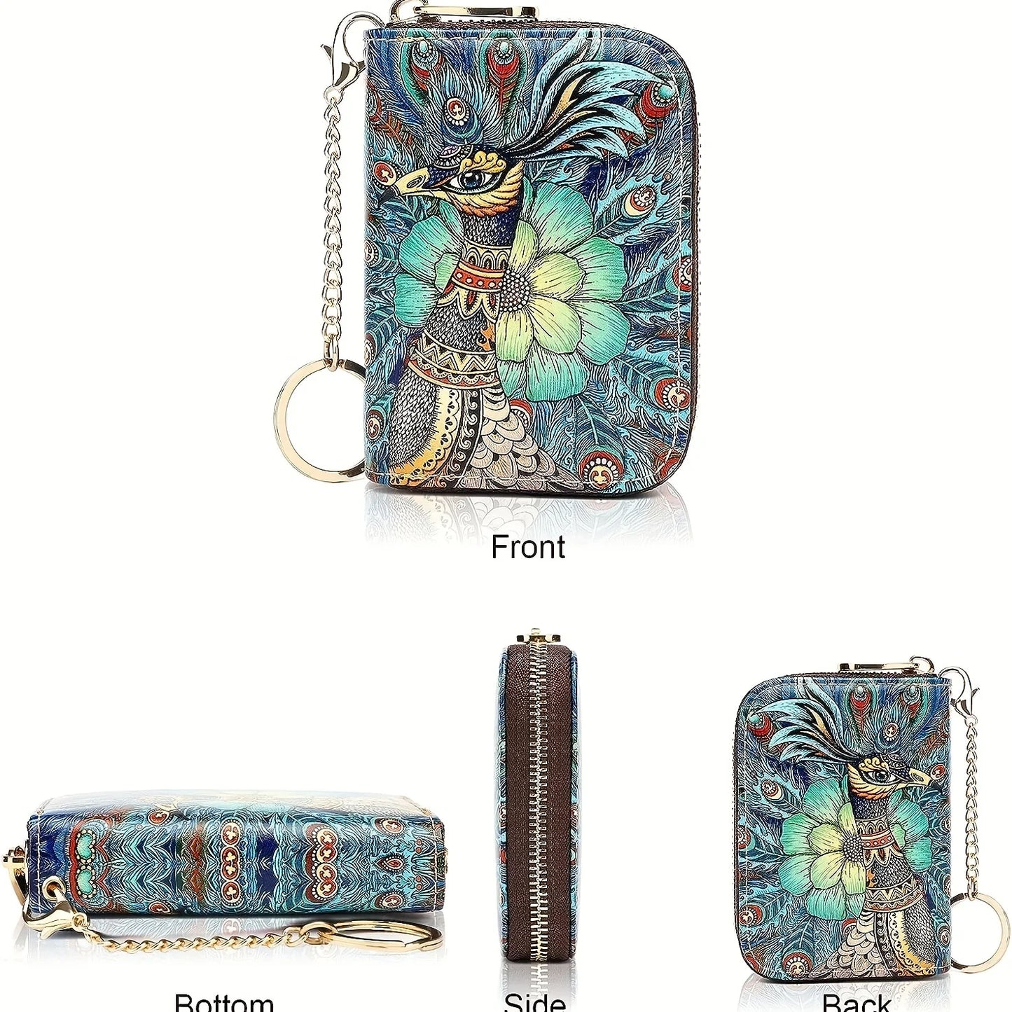 RFID Leather Card Holder Wallet with Zipper & Key Ring – Slim Credit Card Case & Coin Purse for Men and Women