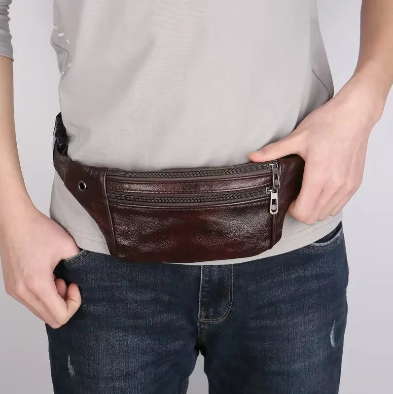 Men's Leather Waterproof Waist Bag - Multi-Functional Compact Phone Wallet & Cash Holder