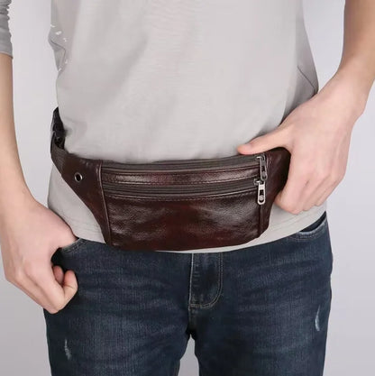 Men's Leather Waterproof Waist Bag - Multi-Functional Compact Phone Wallet & Cash Holder