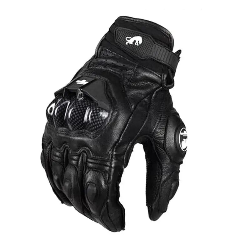 Motorcycle Gloves – Black Racing Genuine Leather, White Road Riding Team Gloves for Men, Summer & Winter with Touch Screen Compatibility