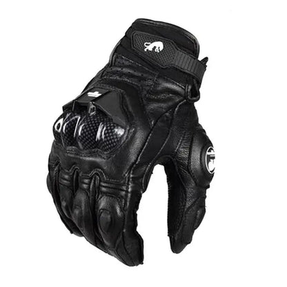 Motorcycle Gloves – Black Racing Genuine Leather, White Road Riding Team Gloves for Men, Summer & Winter with Touch Screen Compatibility