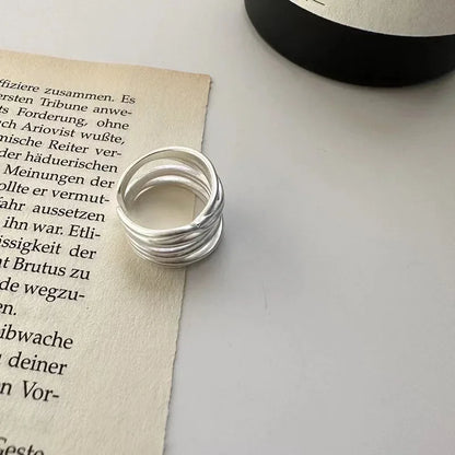925 Sterling Silver Open Ring — Handmade Geometric Irregular Cross Lines for Women