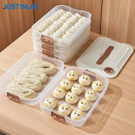 JUSTINLAU Dumpling Storage Box - Multi-Layer Stackable Food Container with Sealed Fresh-Keeping Design for Kitchen Storage