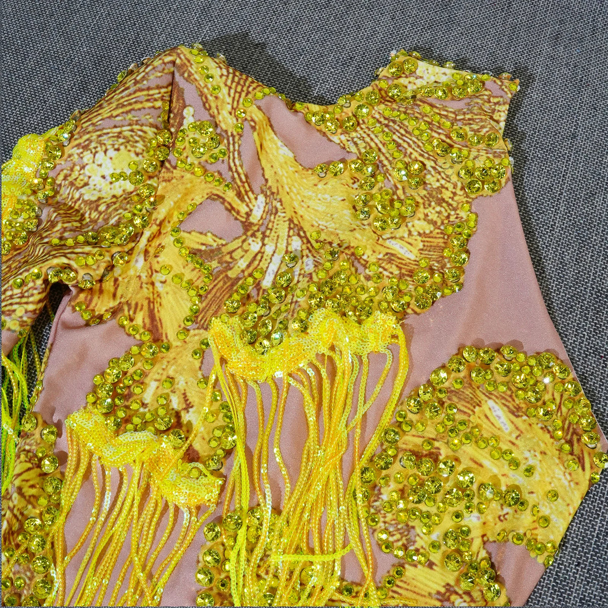 Sparkly Rhinestone Sequin One-Shoulder Bodysuit - Fringe Stage Party & Dance Performance Outfit
