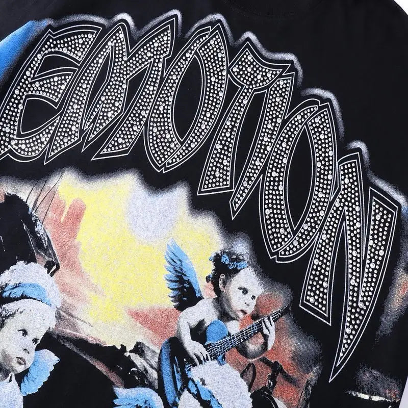 MIXED EMOTION Alien Print Long Sleeve T-Shirt - Unisex Oversized Hip Hop Crewneck Top