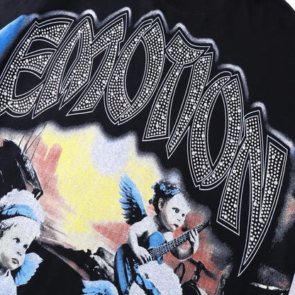 MIXED EMOTION Alien Print Long Sleeve T-Shirt - Unisex Oversized Hip Hop Crewneck Top