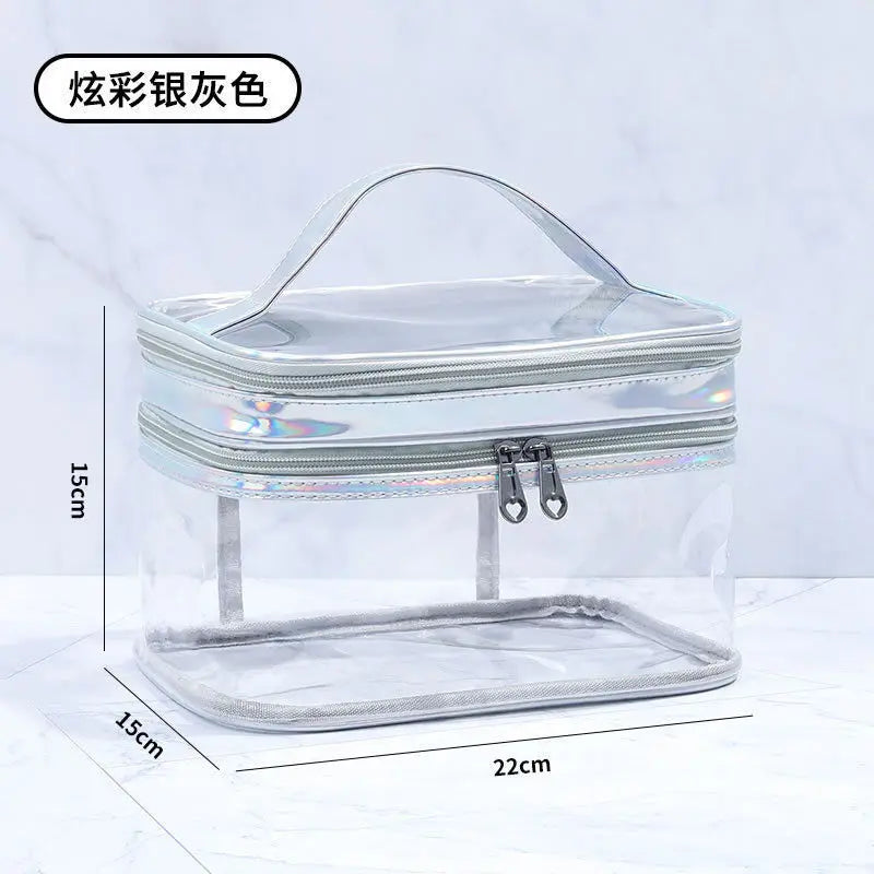 Korean Transparent Makeup Bag – Large Capacity Waterproof Toiletry Bag with Dry & Wet Separation, Portable Travel Cosmetic Storage