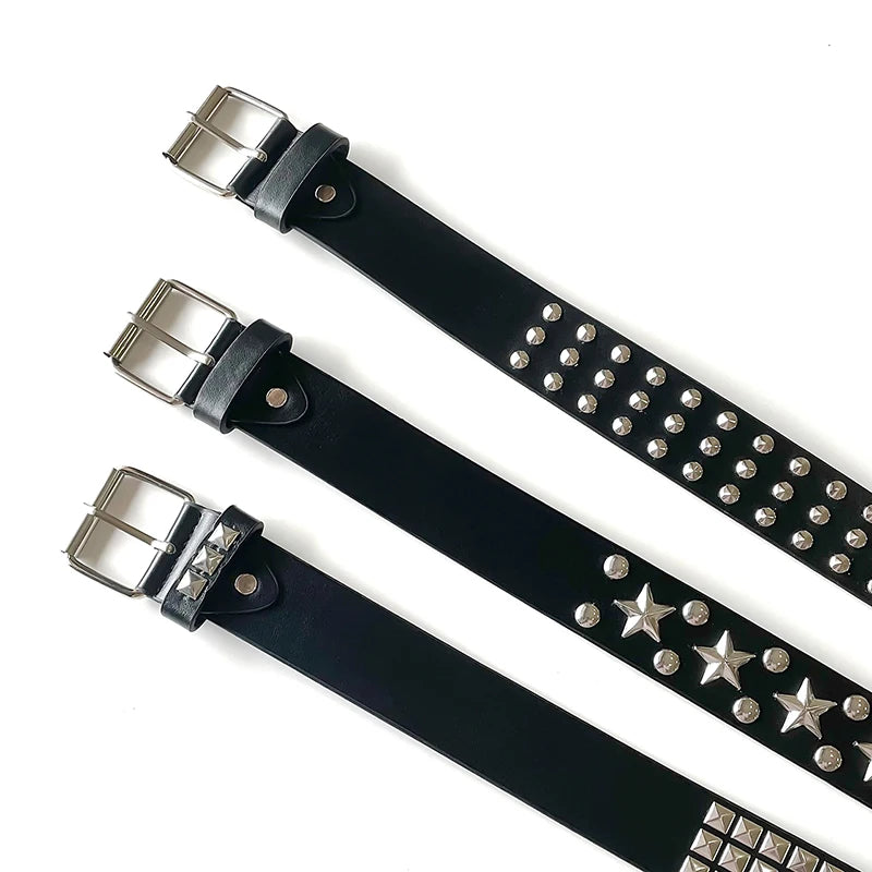Punk Girl Bullet Rivet Belt — Goth-Inspired Leather Waistband, Fashionable Statement Accessory