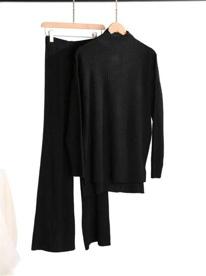 Women’s 2-Piece Autumn & Winter Knitted Tracksuit – Turtleneck Sweater with Straight Jogging Pants Set