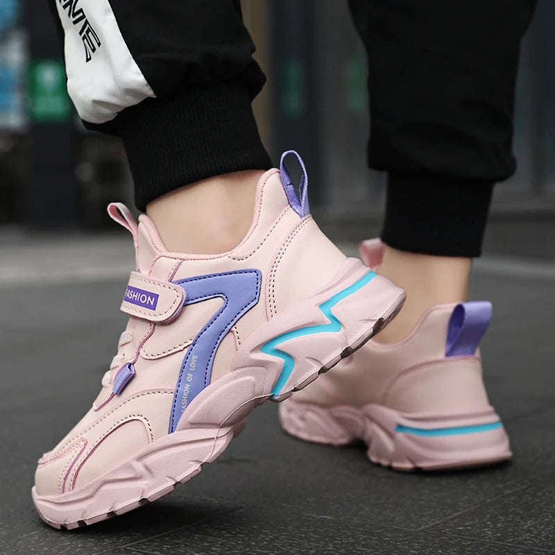 Kids Sport Casual Shoes — Leather Sneakers for Girls & Boys (Ages 5-16), Outdoor Running, Soft Sole, Anti-Slip Walking Footwear