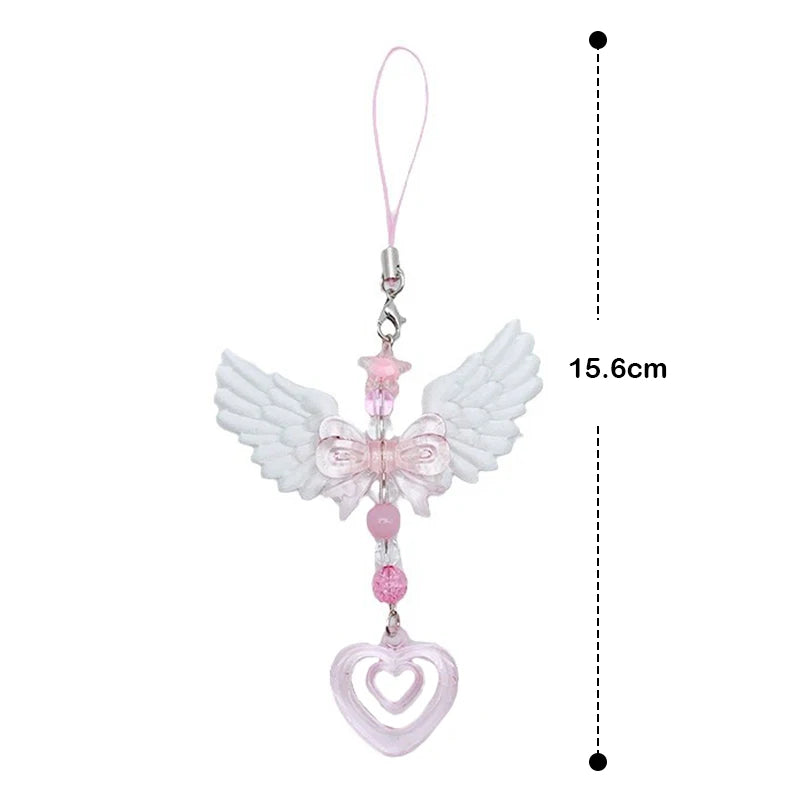 Wings Bow Heart Phone Charm - Sweet Mobile Strap Chain & Keychain Bag Accessory for Girls and Women
