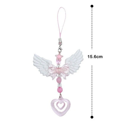 Wings Bow Heart Phone Charm - Sweet Mobile Strap Chain & Keychain Bag Accessory for Girls and Women