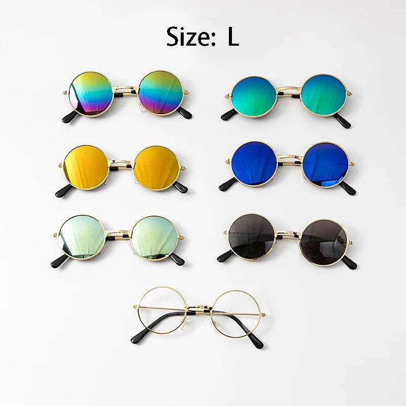 Vintage Round Cat Sunglasses for Pets - Reflective Eyewear for Small Dogs & Cats, Photo Prop Accessories