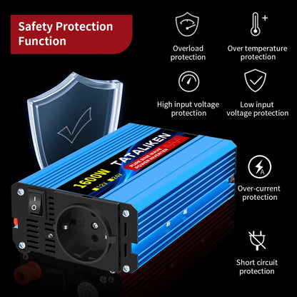 Pure Sine Wave Power Inverter 1000W–4000W – DC 12V/24V to AC 220V 50Hz Converter with Universal Socket Charger Adapter