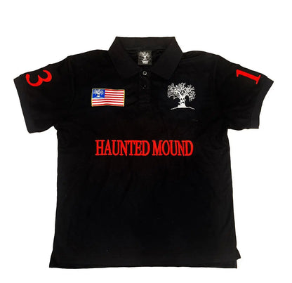 Haunted Mound Polo Shirt - Retro Y2K Streetwear Cotton Embroidered Short Sleeve Casual Top for Men