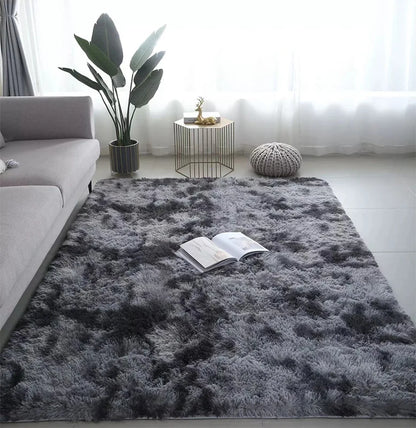 VIKAMA Black Plush Shag Area Rug – Soft Fluffy Furry Carpet for Bedroom, Living Room & Bedside