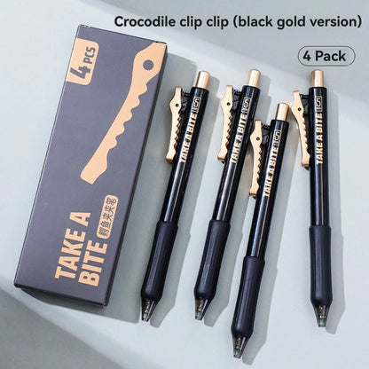 4-Piece Crocodile Clip Gel Pen Set - 0.5mm Black Ink Quick-Dry Smooth Writing Pens